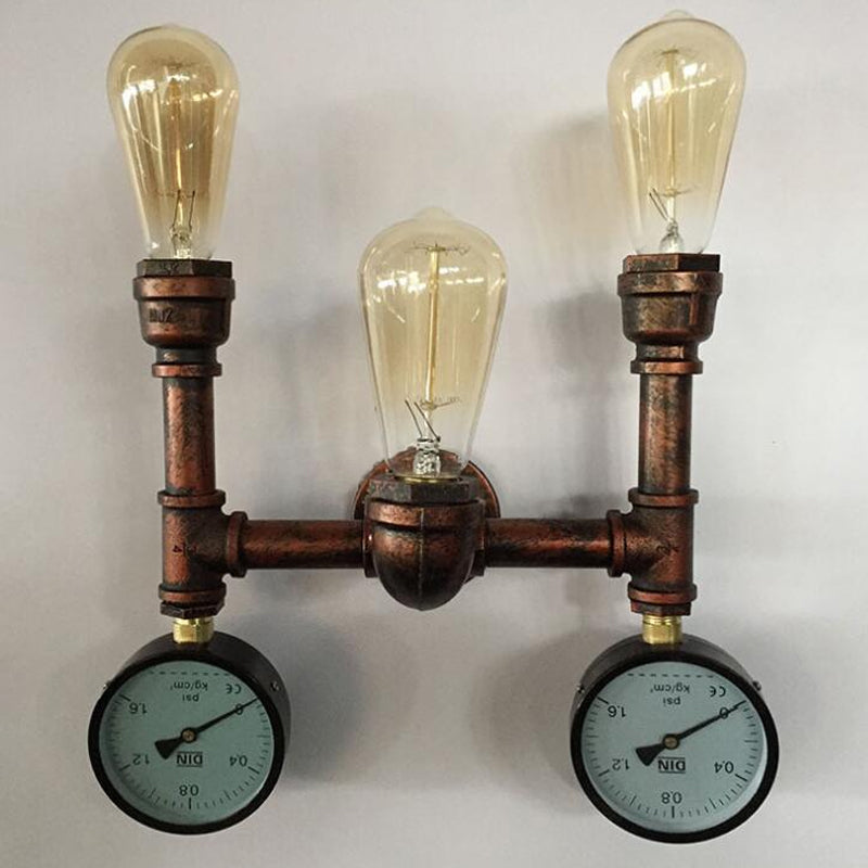Water Pipe Wrought Iron Wall Lamp Fixture Industrial 1/3-Light Kitchen Wall Mounted Light in Bronze Clearhalo 'Art deco wall lights' 'Cast Iron' 'Glass' 'Industrial wall lights' 'Industrial' 'Middle century wall lights' 'Modern' 'Rustic wall lights' 'Tiffany' 'Traditional wall lights' 'Wall Lamps & Sconces' 'Wall Lights' Lighting' 1949820