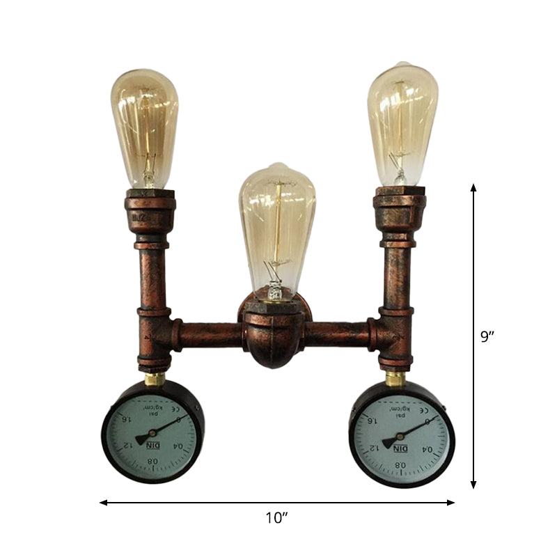 Water Pipe Wrought Iron Wall Lamp Fixture Industrial 1/3-Light Kitchen Wall Mounted Light in Bronze Clearhalo 'Art deco wall lights' 'Cast Iron' 'Glass' 'Industrial wall lights' 'Industrial' 'Middle century wall lights' 'Modern' 'Rustic wall lights' 'Tiffany' 'Traditional wall lights' 'Wall Lamps & Sconces' 'Wall Lights' Lighting' 1949821
