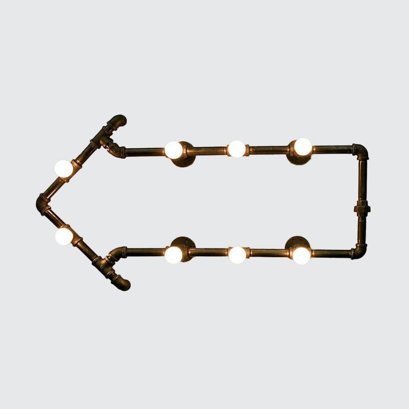 Black/Copper Arrow Wall Light Industrial Iron 8 Lights Living Room Wall Sconce with Book Rack Design Clearhalo 'Art deco wall lights' 'Cast Iron' 'Glass' 'Industrial wall lights' 'Industrial' 'Middle century wall lights' 'Modern' 'Rustic wall lights' 'Tiffany' 'Traditional wall lights' 'Wall Lamps & Sconces' 'Wall Lights' Lighting' 1949928