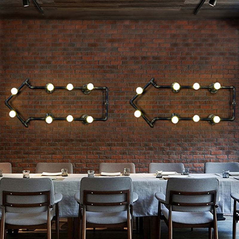 8-Light Wall Sconce Light Industrial Arrow-Shaped Piping Iron Wall Mounted Lamp in Black/Bronze for Restaurant Clearhalo 'Art deco wall lights' 'Cast Iron' 'Glass' 'Industrial wall lights' 'Industrial' 'Middle century wall lights' 'Modern' 'Rustic wall lights' 'Tiffany' 'Traditional wall lights' 'Wall Lamps & Sconces' 'Wall Lights' Lighting' 1949935