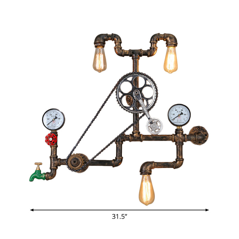 Bronze Faucet Pipe Chainset Sconce Cyberpunk Iron 3 Lights Garage Wall Mount Lighting Fixture Clearhalo 'Art deco wall lights' 'Cast Iron' 'Glass' 'Industrial wall lights' 'Industrial' 'Middle century wall lights' 'Modern' 'Rustic wall lights' 'Tiffany' 'Traditional wall lights' 'Wall Lamps & Sconces' 'Wall Lights' Lighting' 1950008