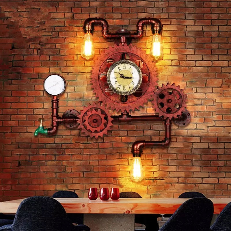 Iron Copper Finish Wall Mount Light Plumbing Pipe Gear 3-Light Steampunk Wall Lighting Ideas Copper Clearhalo 'Art deco wall lights' 'Cast Iron' 'Glass' 'Industrial wall lights' 'Industrial' 'Middle century wall lights' 'Modern' 'Rustic wall lights' 'Tiffany' 'Traditional wall lights' 'Wall Lamps & Sconces' 'Wall Lights' Lighting' 1950018