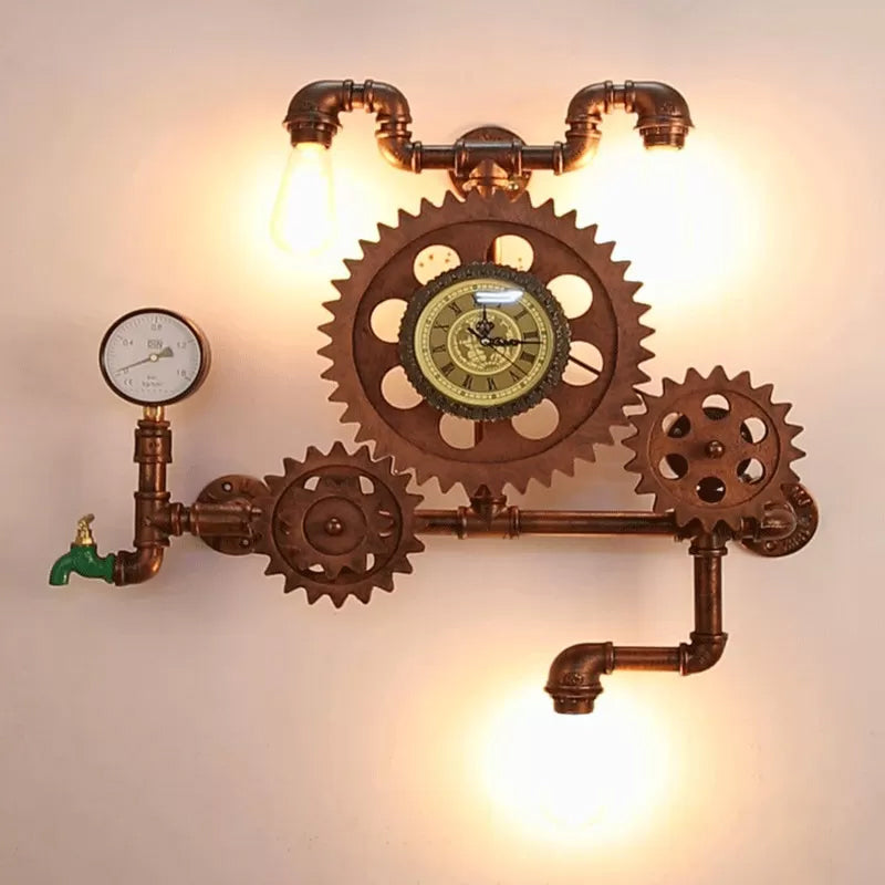 Iron Copper Finish Wall Mount Light Plumbing Pipe Gear 3-Light Steampunk Wall Lighting Ideas Clearhalo 'Art deco wall lights' 'Cast Iron' 'Glass' 'Industrial wall lights' 'Industrial' 'Middle century wall lights' 'Modern' 'Rustic wall lights' 'Tiffany' 'Traditional wall lights' 'Wall Lamps & Sconces' 'Wall Lights' Lighting' 1950020