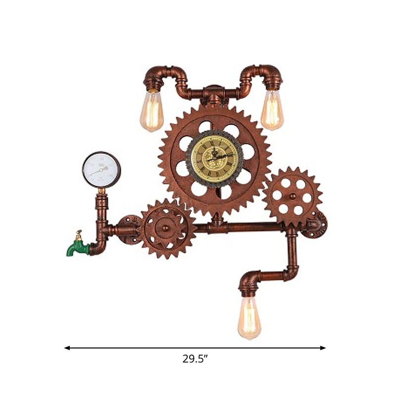 Iron Copper Finish Wall Mount Light Plumbing Pipe Gear 3-Light Steampunk Wall Lighting Ideas Clearhalo 'Art deco wall lights' 'Cast Iron' 'Glass' 'Industrial wall lights' 'Industrial' 'Middle century wall lights' 'Modern' 'Rustic wall lights' 'Tiffany' 'Traditional wall lights' 'Wall Lamps & Sconces' 'Wall Lights' Lighting' 1950022