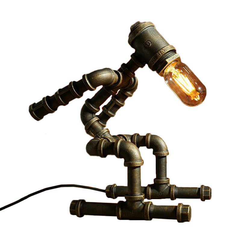 Iron Pipe Robot Night Table Light Cyberpunk Single-Bulb Boys Room Nightstand Lamp in Brass/Copper Clearhalo 'Lamps' 'Table Lamps' Lighting' 1950095