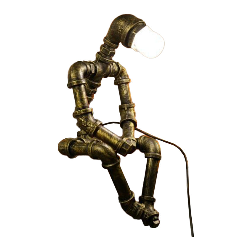 Iron Pipe Robot Night Table Light Cyberpunk Single-Bulb Boys Room Nightstand Lamp in Brass/Copper Clearhalo 'Lamps' 'Table Lamps' Lighting' 1950100
