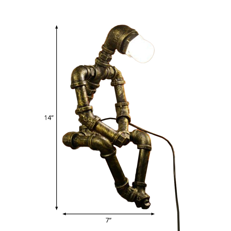 Iron Pipe Robot Night Table Light Cyberpunk Single-Bulb Boys Room Nightstand Lamp in Brass/Copper Clearhalo 'Lamps' 'Table Lamps' Lighting' 1950102