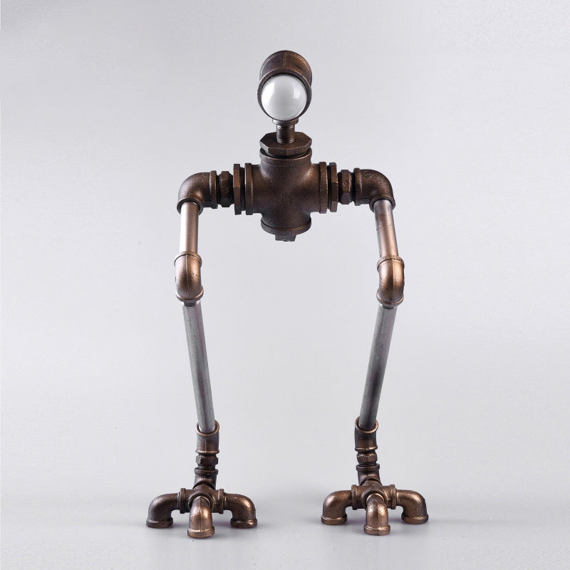1-Light Iron Nightstand Lamp Steampunk Silver Long-Legged Pipe Man Bedside Table Light in Warm/White Light Clearhalo 'Lamps' 'Table Lamps' Lighting' 1950129