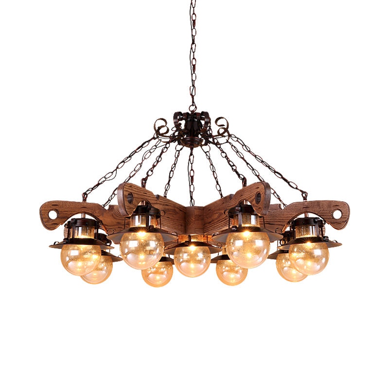 5/9 Lights Ball Pendant Lighting Cognac Seeded Glass Industrial Chandelier in Rust Clearhalo 'Carpenter Chandeliers' 'Ceiling Lights' 'Chandeliers' 'Industrial Chandeliers' 'Industrial' 'Middle Century Chandeliers' 'Modern' 'Tiffany' Lighting' 1950143
