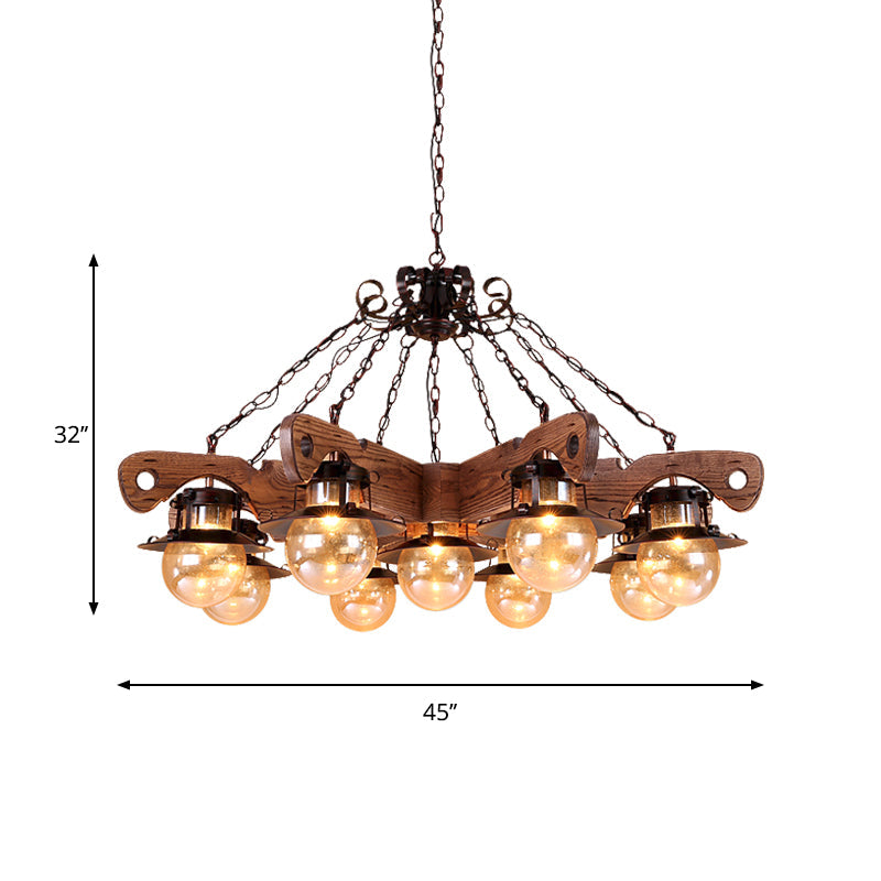 5/9 Lights Ball Pendant Lighting Cognac Seeded Glass Industrial Chandelier in Rust Clearhalo 'Carpenter Chandeliers' 'Ceiling Lights' 'Chandeliers' 'Industrial Chandeliers' 'Industrial' 'Middle Century Chandeliers' 'Modern' 'Tiffany' Lighting' 1950144