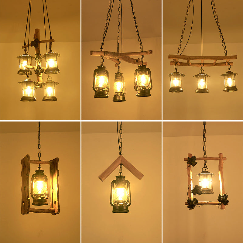 3/4 Lights Lantern Ceiling Light with Adjustable Metal Chain Industrial Clear Glass Hanging Chandelier in Black Clearhalo 'Ceiling Lights' 'Chandeliers' 'Close To Ceiling Lights' 'Glass shade' 'Glass' 'Industrial Chandeliers' 'Industrial' 'Middle Century Chandeliers' 'Tiffany' Lighting' 1950157