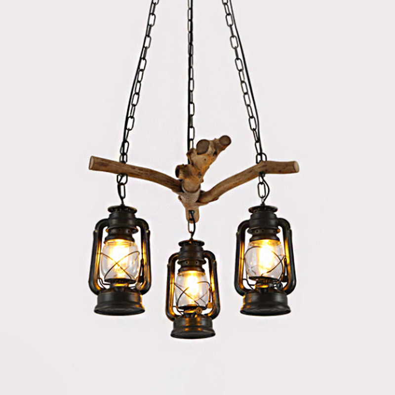 3/4 Lights Lantern Ceiling Light with Adjustable Metal Chain Industrial Clear Glass Hanging Chandelier in Black Clearhalo 'Ceiling Lights' 'Chandeliers' 'Close To Ceiling Lights' 'Glass shade' 'Glass' 'Industrial Chandeliers' 'Industrial' 'Middle Century Chandeliers' 'Tiffany' Lighting' 1950164