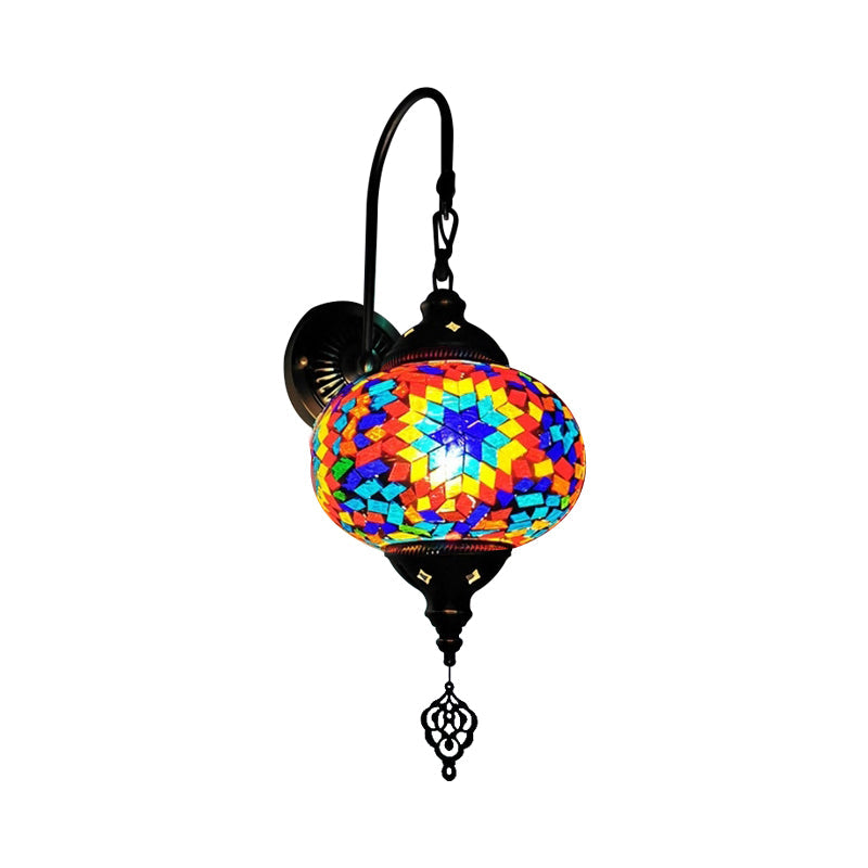 Decorative Sphere Wall Light Fixture 1 Bulb Stained Art Glass Wall Sconce Lamp in Red/Purple/Gold for Bedroom Blue-Yellow Clearhalo 'Industrial' 'Middle century wall lights' 'Tiffany wall lights' 'Tiffany' 'Wall Lamps & Sconces' 'Wall Lights' Lighting' 1950199