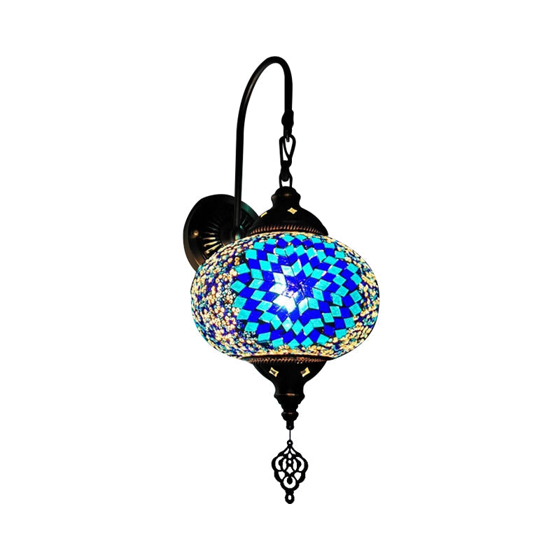 Decorative Sphere Wall Light Fixture 1 Bulb Stained Art Glass Wall Sconce Lamp in Red/Purple/Gold for Bedroom Royal Blue Clearhalo 'Industrial' 'Middle century wall lights' 'Tiffany wall lights' 'Tiffany' 'Wall Lamps & Sconces' 'Wall Lights' Lighting' 1950203