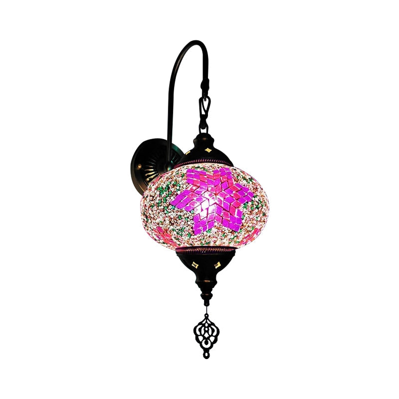 Decorative Sphere Wall Light Fixture 1 Bulb Stained Art Glass Wall Sconce Lamp in Red/Purple/Gold for Bedroom Rose Red Clearhalo 'Industrial' 'Middle century wall lights' 'Tiffany wall lights' 'Tiffany' 'Wall Lamps & Sconces' 'Wall Lights' Lighting' 1950211