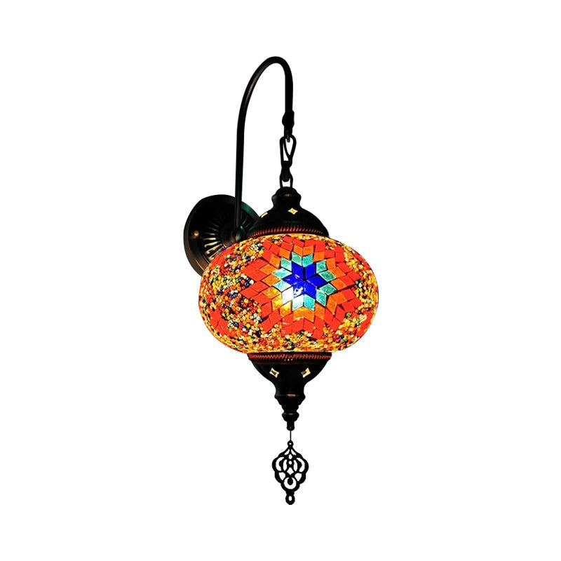 Decorative Sphere Wall Light Fixture 1 Bulb Stained Art Glass Wall Sconce Lamp in Red/Purple/Gold for Bedroom Watermelon Red Clearhalo 'Industrial' 'Middle century wall lights' 'Tiffany wall lights' 'Tiffany' 'Wall Lamps & Sconces' 'Wall Lights' Lighting' 1950213