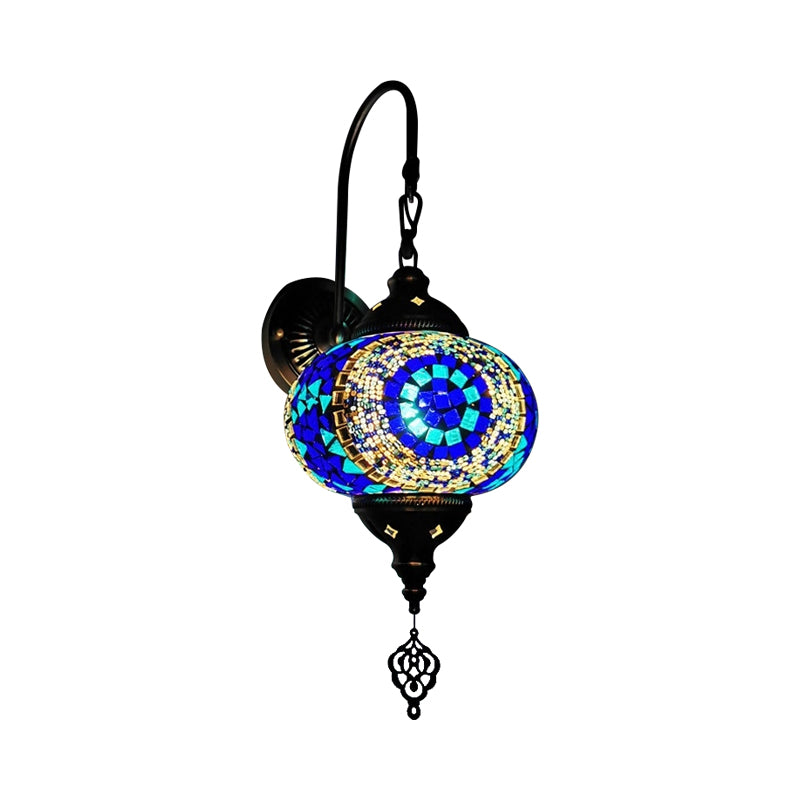 Decorative Sphere Wall Light Fixture 1 Bulb Stained Art Glass Wall Sconce Lamp in Red/Purple/Gold for Bedroom Sky Blue Clearhalo 'Industrial' 'Middle century wall lights' 'Tiffany wall lights' 'Tiffany' 'Wall Lamps & Sconces' 'Wall Lights' Lighting' 1950215