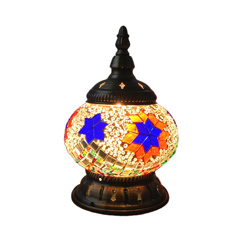 1 Head Globe Table Lamp Traditional Red/Orange/Light Blue Stained Class Nightstand Lamp for Bedroom Clearhalo 'Lamps' 'Table Lamps' Lighting' 1950268