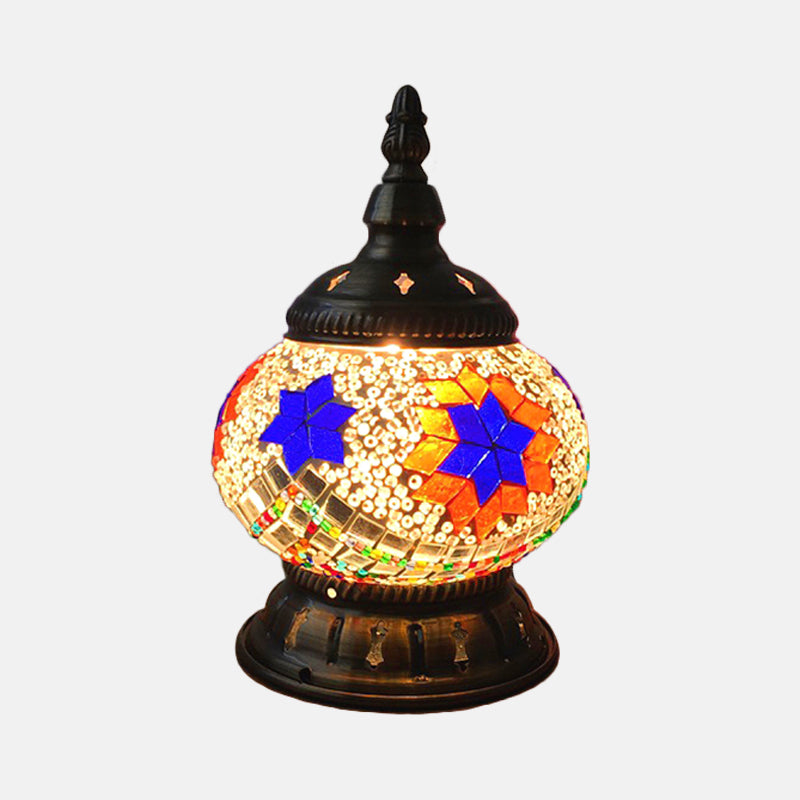 1 Head Globe Table Lamp Traditional Red/Orange/Light Blue Stained Class Nightstand Lamp for Bedroom Clearhalo 'Lamps' 'Table Lamps' Lighting' 1950269