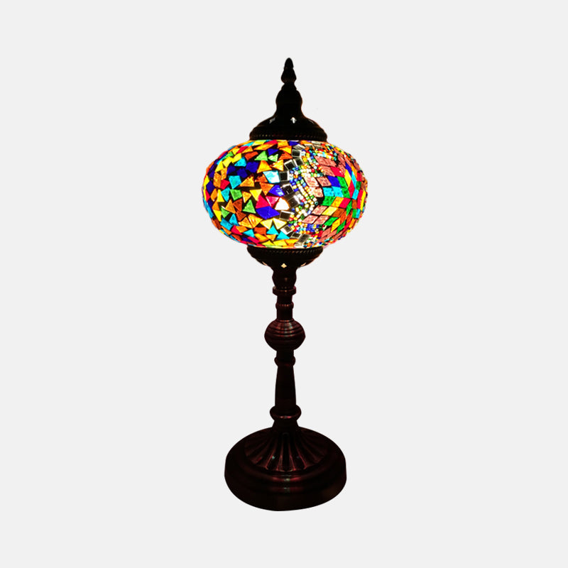 Single Light Desk Lighting Antique Elliptical Stained Glass Night Table Light in White/Red/Blue for Bedroom Clearhalo 'Lamps' 'Table Lamps' Lighting' 1950391