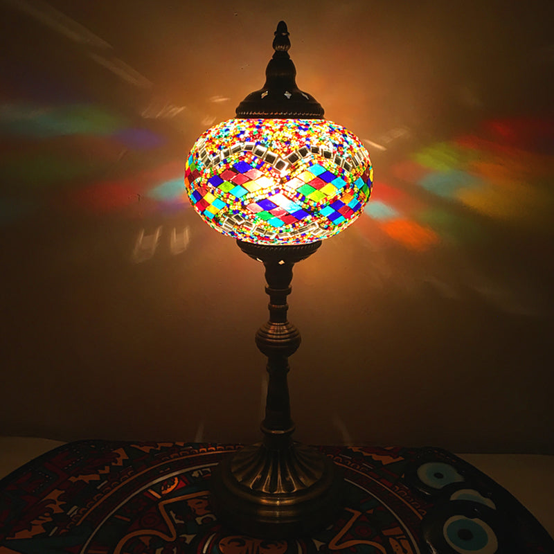 Single Light Desk Lighting Antique Elliptical Stained Glass Night Table Light in White/Red/Blue for Bedroom Clearhalo 'Lamps' 'Table Lamps' Lighting' 1950392