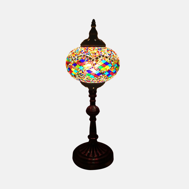Single Light Desk Lighting Antique Elliptical Stained Glass Night Table Light in White/Red/Blue for Bedroom Clearhalo 'Lamps' 'Table Lamps' Lighting' 1950394