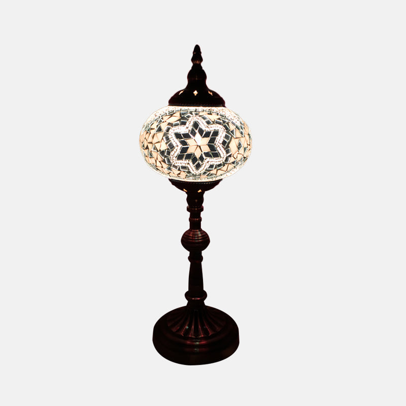 Single Light Desk Lighting Antique Elliptical Stained Glass Night Table Light in White/Red/Blue for Bedroom Clearhalo 'Lamps' 'Table Lamps' Lighting' 1950397