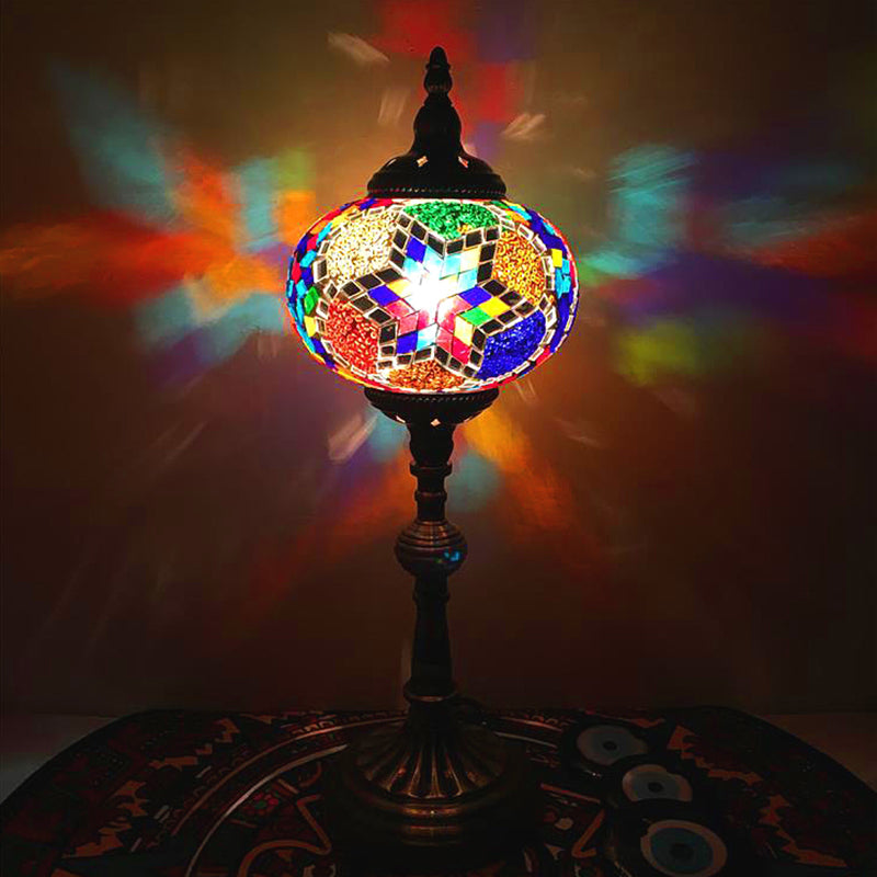 Single Light Desk Lighting Antique Elliptical Stained Glass Night Table Light in White/Red/Blue for Bedroom Clearhalo 'Lamps' 'Table Lamps' Lighting' 1950398