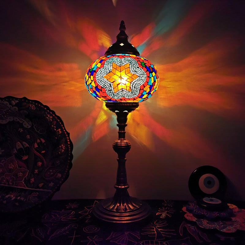 Single Light Desk Lighting Antique Elliptical Stained Glass Night Table Light in White/Red/Blue for Bedroom Clearhalo 'Lamps' 'Table Lamps' Lighting' 1950404