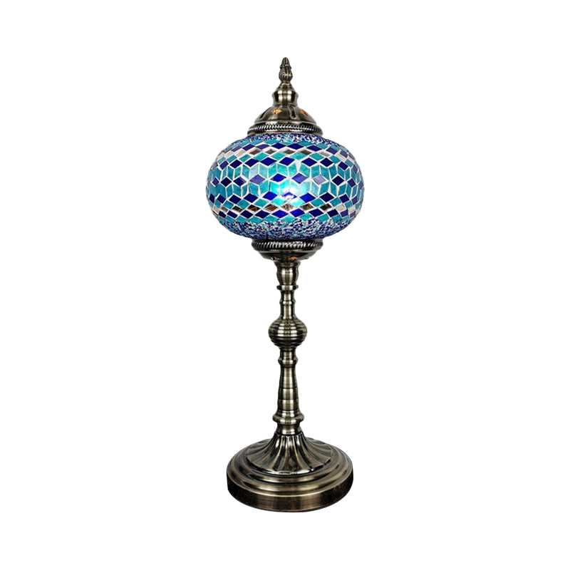 Single Light Desk Lighting Antique Elliptical Stained Glass Night Table Light in White/Red/Blue for Bedroom Light Blue Clearhalo 'Lamps' 'Table Lamps' Lighting' 1950408