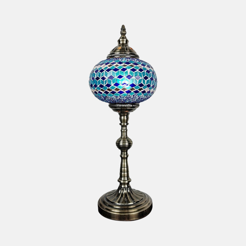 Single Light Desk Lighting Antique Elliptical Stained Glass Night Table Light in White/Red/Blue for Bedroom Clearhalo 'Lamps' 'Table Lamps' Lighting' 1950409