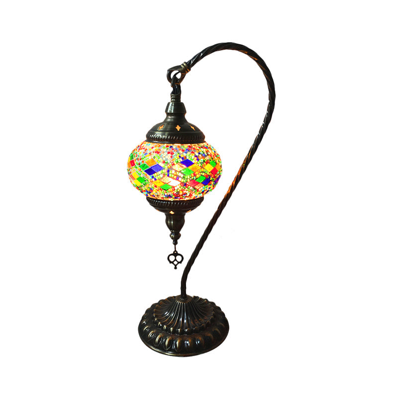Curved Arm Bedroom Table Light Retro Stained Art Glass Single Bulb White/Yellow/Orange Nightstand Lamp Green Clearhalo 'Lamps' 'Table Lamps' Lighting' 1950418