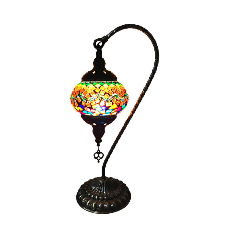Curved Arm Bedroom Table Light Retro Stained Art Glass Single Bulb White/Yellow/Orange Nightstand Lamp Clearhalo 'Lamps' 'Table Lamps' Lighting' 1950423
