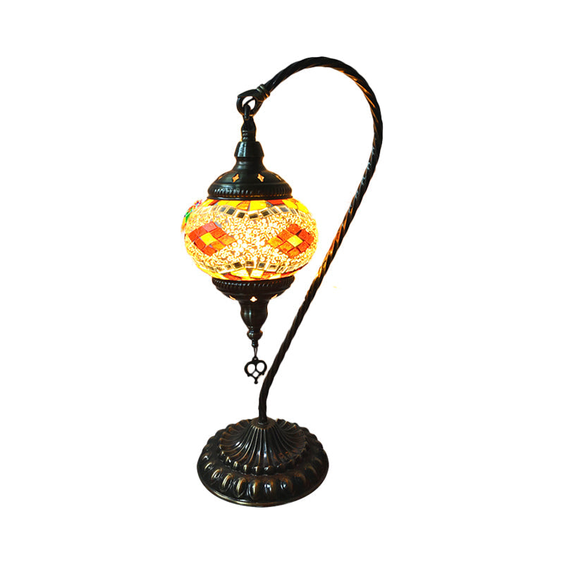 Curved Arm Bedroom Table Light Retro Stained Art Glass Single Bulb White/Yellow/Orange Nightstand Lamp Yellow Clearhalo 'Lamps' 'Table Lamps' Lighting' 1950425