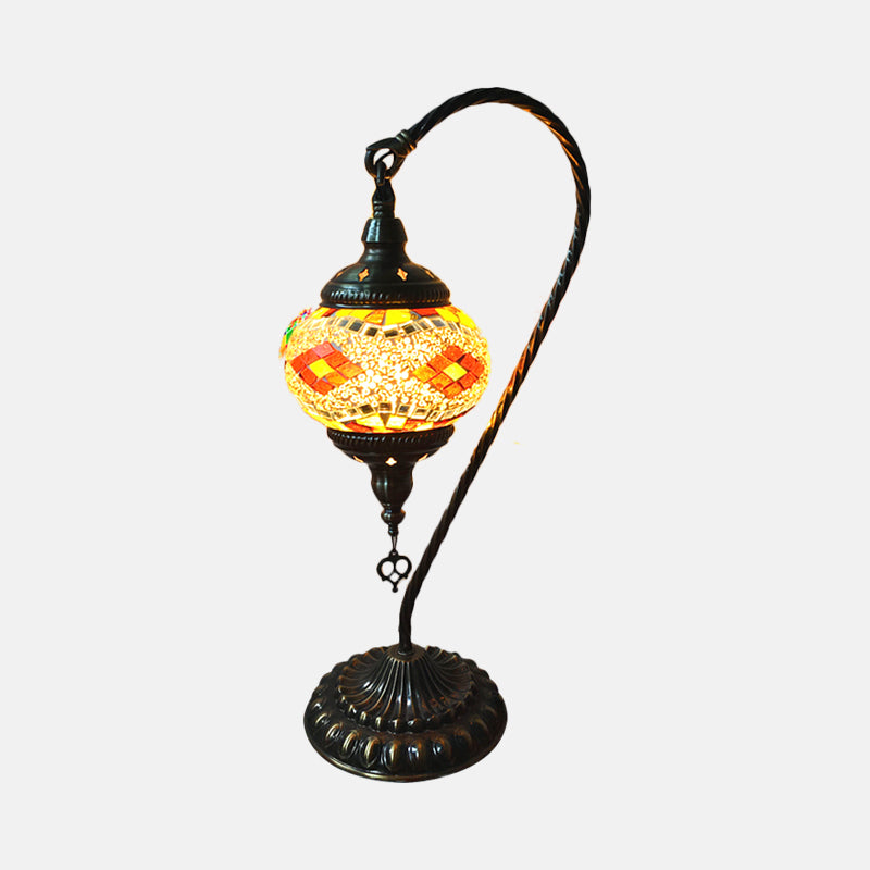 Curved Arm Bedroom Table Light Retro Stained Art Glass Single Bulb White/Yellow/Orange Nightstand Lamp Clearhalo 'Lamps' 'Table Lamps' Lighting' 1950426