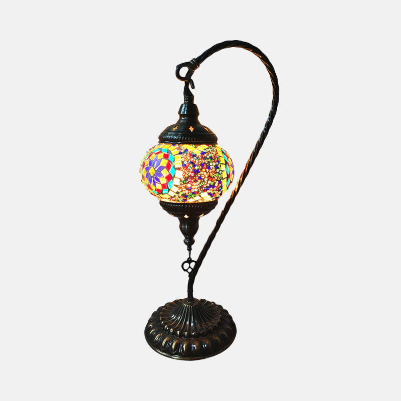 Curved Arm Bedroom Table Light Retro Stained Art Glass Single Bulb White/Yellow/Orange Nightstand Lamp Clearhalo 'Lamps' 'Table Lamps' Lighting' 1950429