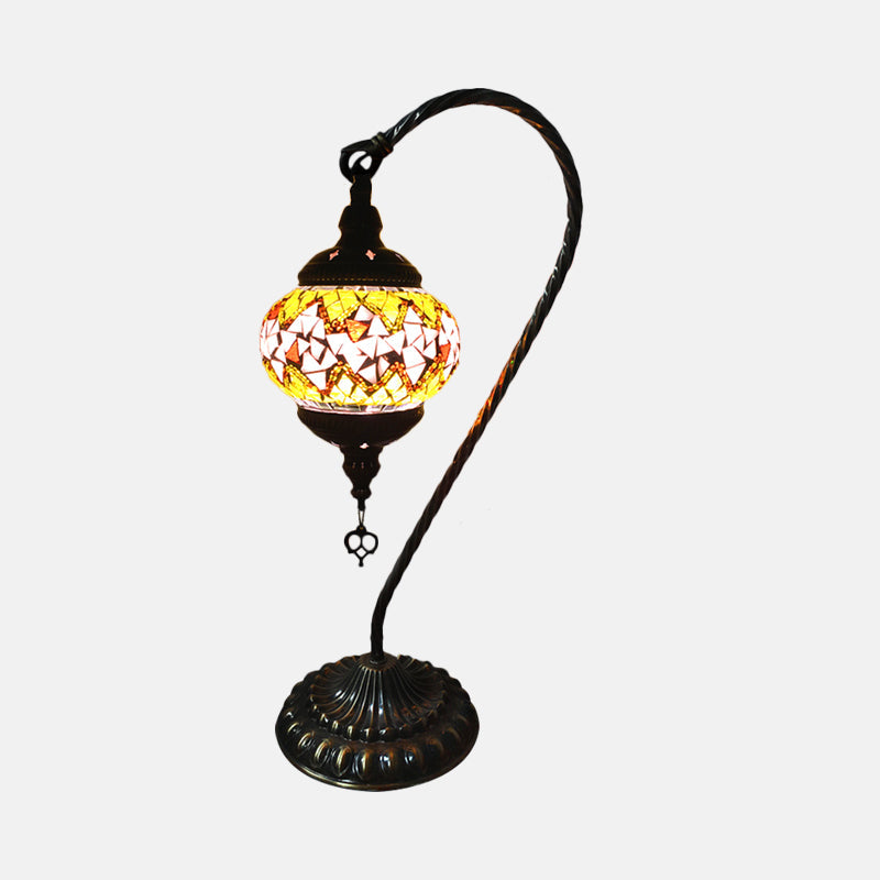 Curved Arm Bedroom Table Light Retro Stained Art Glass Single Bulb White/Yellow/Orange Nightstand Lamp Clearhalo 'Lamps' 'Table Lamps' Lighting' 1950441