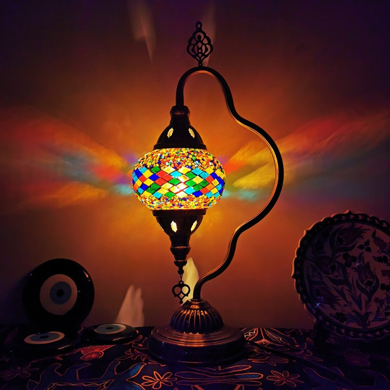 Curvy Arm Stained Glass Night Lamp Art Deco 1 Bulb Bedroom Nightstand Lighting in Red/Yellow/Orange Clearhalo 'Lamps' 'Table Lamps' Lighting' 1950464
