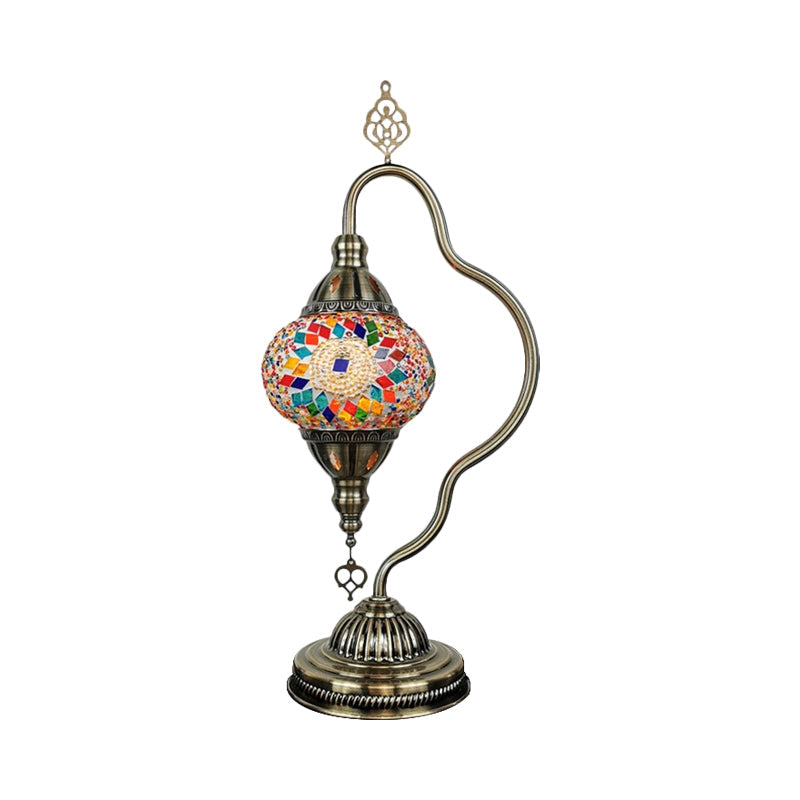 Curvy Arm Stained Glass Night Lamp Art Deco 1 Bulb Bedroom Nightstand Lighting in Red/Yellow/Orange Clearhalo 'Lamps' 'Table Lamps' Lighting' 1950472