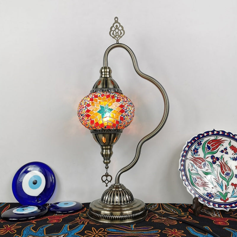 Curvy Arm Stained Glass Night Lamp Art Deco 1 Bulb Bedroom Nightstand Lighting in Red/Yellow/Orange Clearhalo 'Lamps' 'Table Lamps' Lighting' 1950476