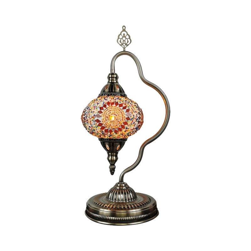 Stained Art Glass Globe Table Lamp Art Deco 1 Head Restaurant Night Light with Curvy Arm in White/Red/Yellow Clearhalo 'Lamps' 'Table Lamps' Lighting' 1950505