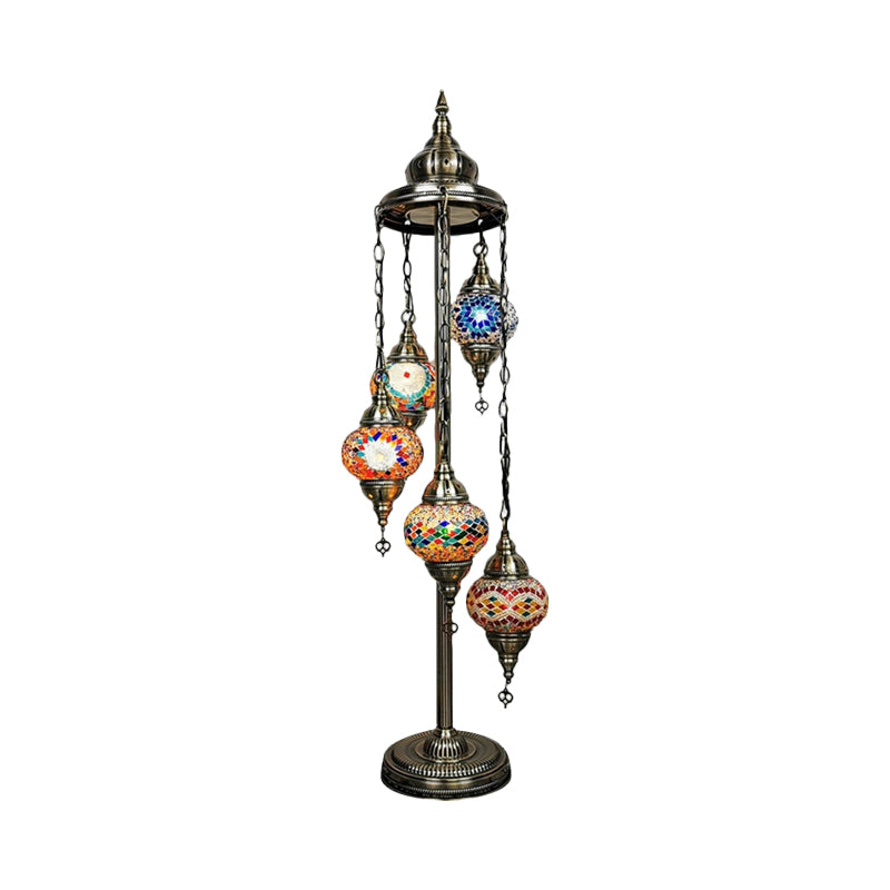 5 Heads Stained Art Glass Floor Light Traditional Beige/Red/Yellow Elliptical Bedroom Standing Lamp Clearhalo 'Floor Lamps' 'Lamps' Lighting' 1950538