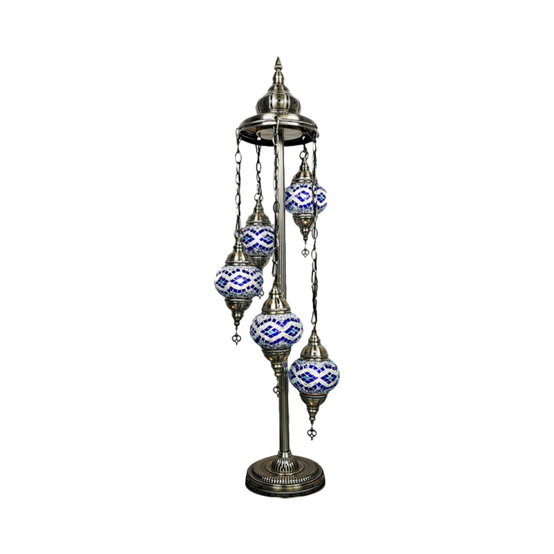 5 Heads Stained Art Glass Floor Light Traditional Beige/Red/Yellow Elliptical Bedroom Standing Lamp Clearhalo 'Floor Lamps' 'Lamps' Lighting' 1950545