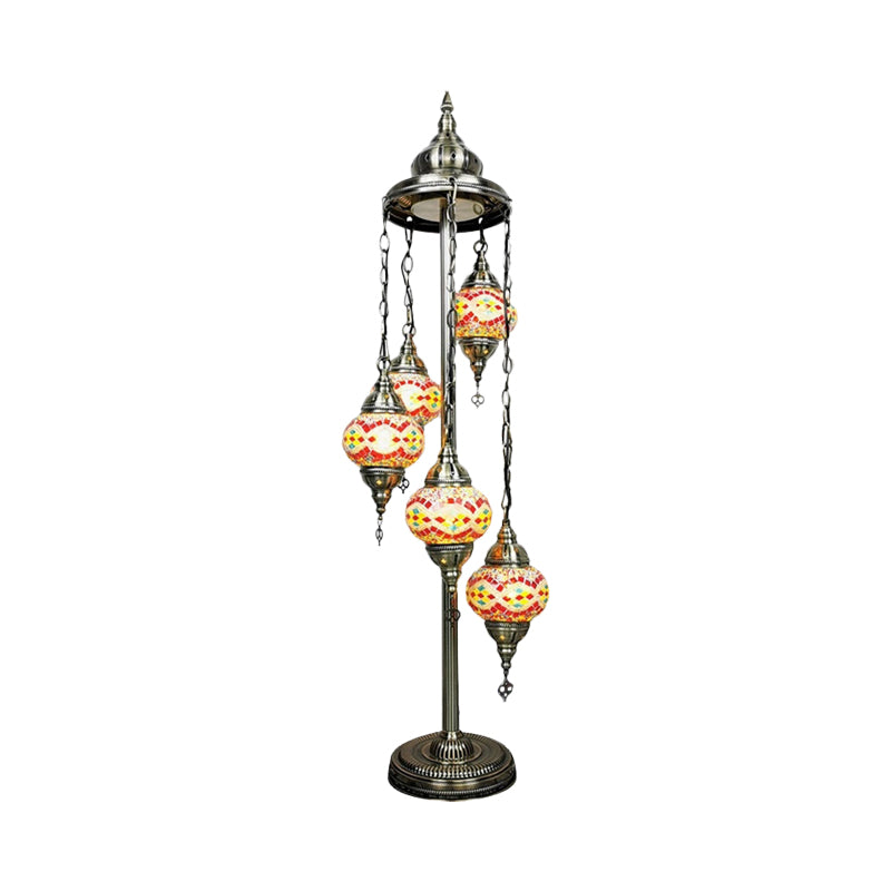 5 Heads Stained Art Glass Floor Light Traditional Beige/Red/Yellow Elliptical Bedroom Standing Lamp Clearhalo 'Floor Lamps' 'Lamps' Lighting' 1950548