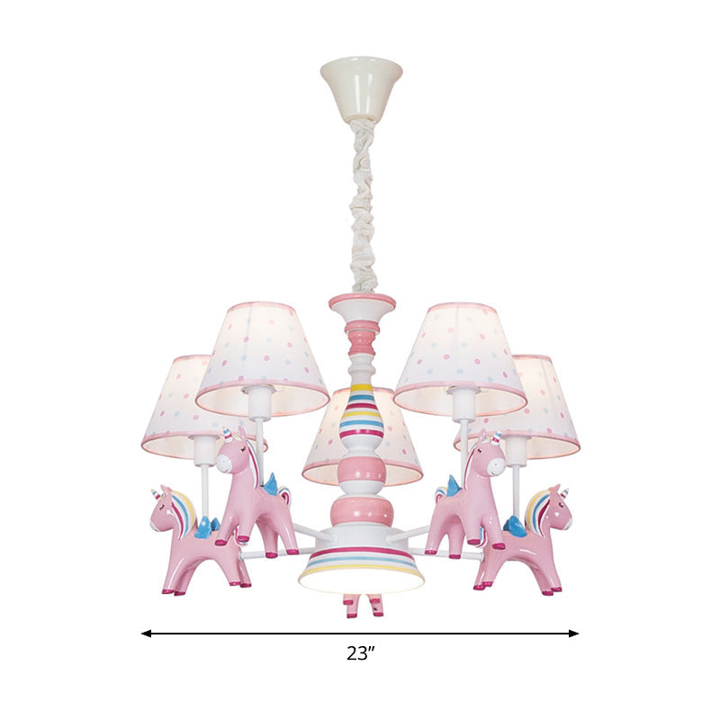 Resin Unicorn Suspension Light with Lace Shade Cartoon Chandelier in Pink for Baby Girl Clearhalo 'Ceiling Lights' 'Chandeliers' Lighting' options 195055