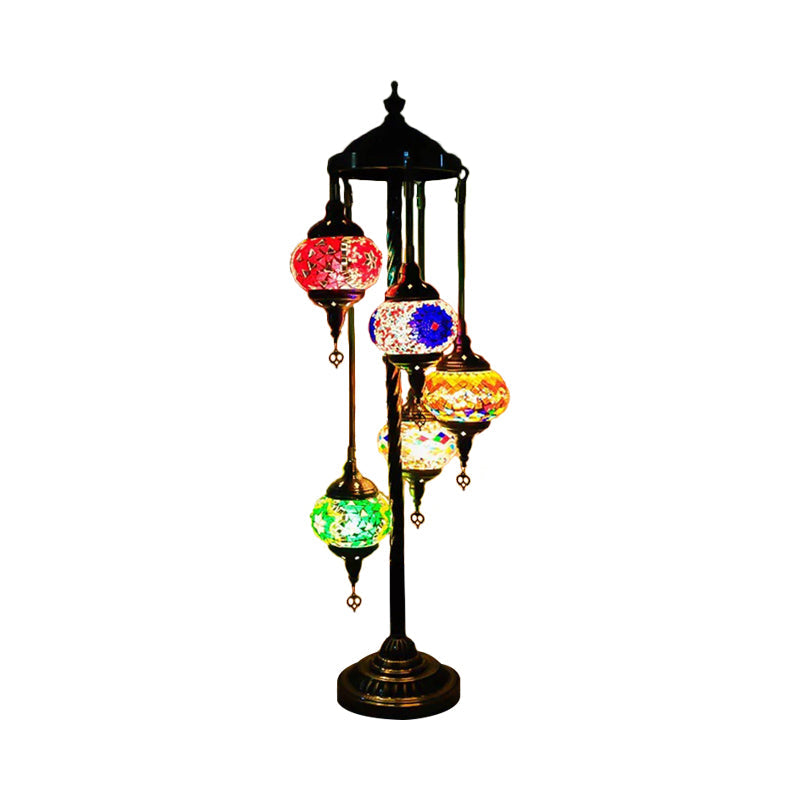 5 Heads Stained Art Glass Floor Light Traditional Beige/Red/Yellow Elliptical Bedroom Standing Lamp Clearhalo 'Floor Lamps' 'Lamps' Lighting' 1950562