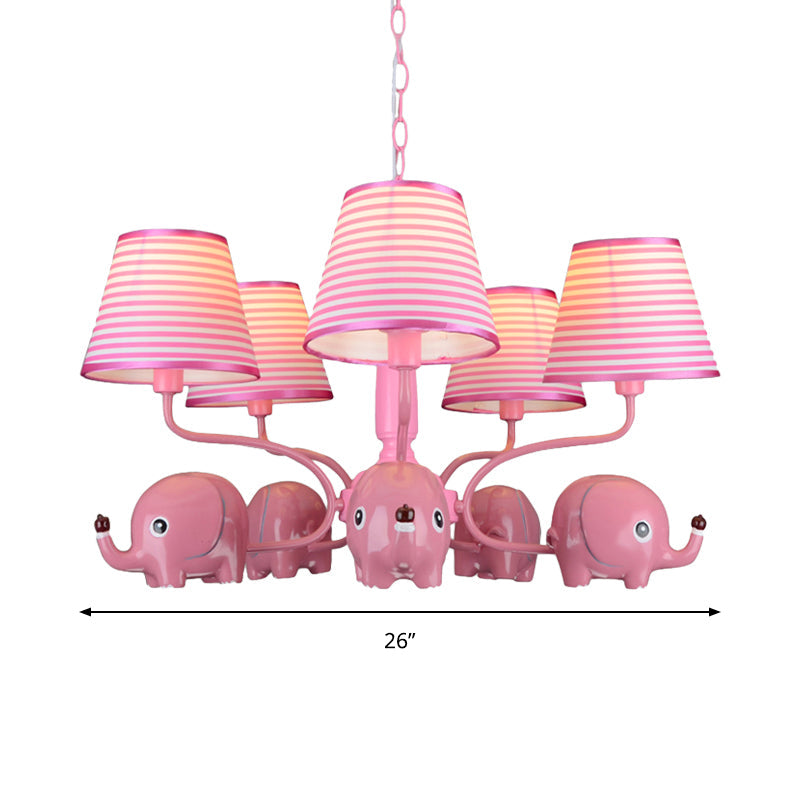 Baby Elephant Ceiling Pendant 5 Heads Animal Resin Chandelier with Stripe Shade for Kindergarten Clearhalo 'Ceiling Lights' 'Chandeliers' Lighting' options 195253
