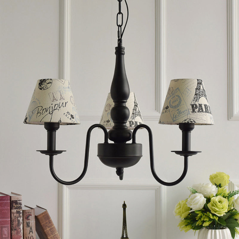 Three Lights Bucket Shade Chandelier Kids Metal Hanging Light for in Black for Kindergarten Black Clearhalo 'Ceiling Lights' 'Chandeliers' Lighting' options 195436_0074fd4c-5d2c-4dd5-a03d-ebe612b8bb17