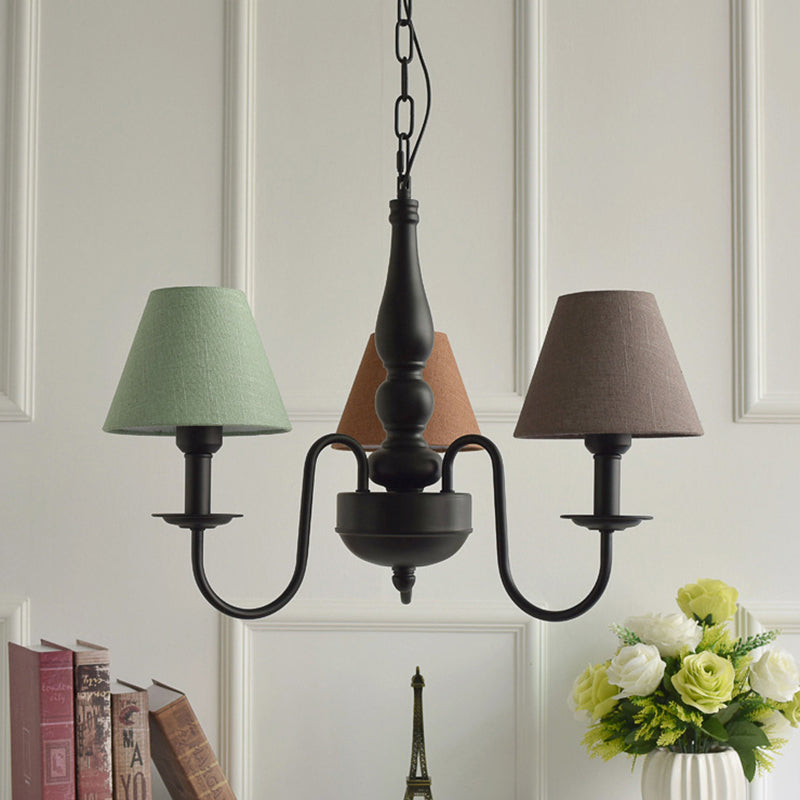 Three Lights Bucket Shade Chandelier Kids Metal Hanging Light for in Black for Kindergarten Brown-Green-Yellow Clearhalo 'Ceiling Lights' 'Chandeliers' Lighting' options 195452_64dd14f8-a689-40c9-ab68-4da8f945a5d8
