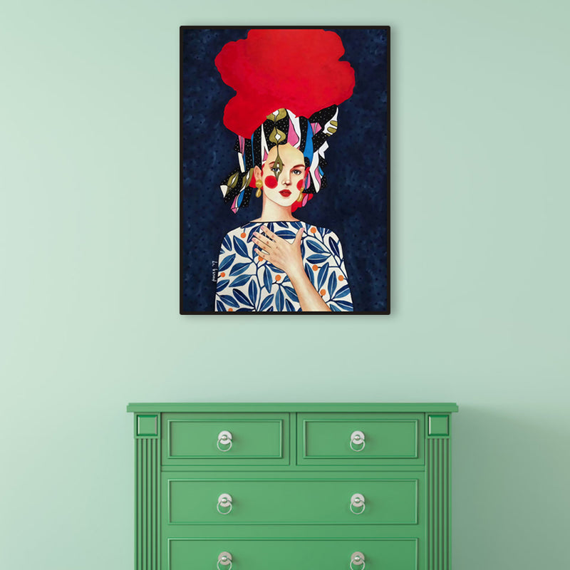 Light Color Fashion Figure Painting Illustration Glam Textured Canvas for Lounge - Dark Blue - Clearhalo - 'Arts' - 'Canvas Art' - 1956248